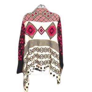 NWOT Francescas Red White Printed Long‎ Sleeve Cardigan Sweater Medium Women's